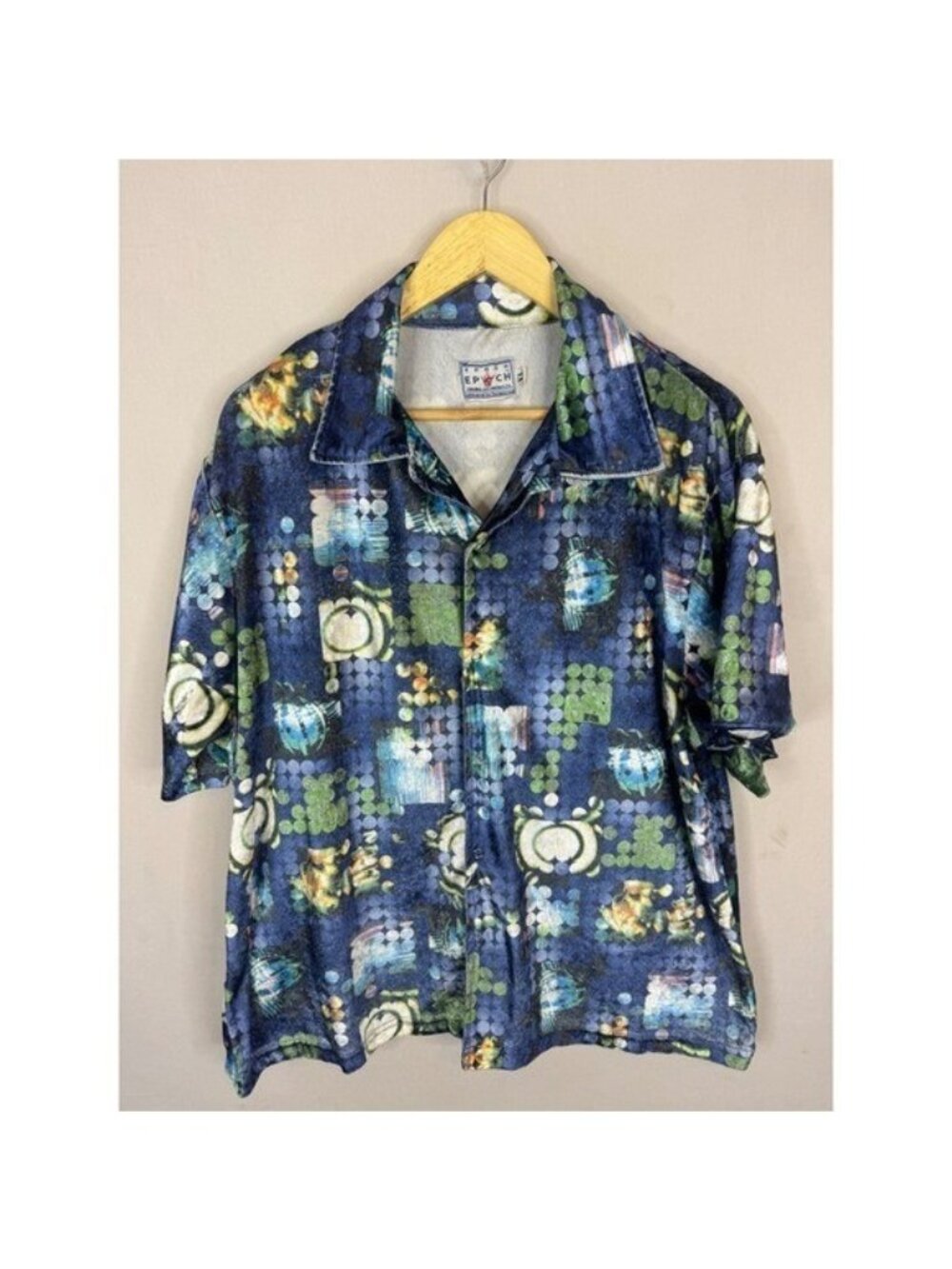 Vintage 90s Epoch Los Angeles Abstract Psychedelic Crushed Velvet Button Down XL